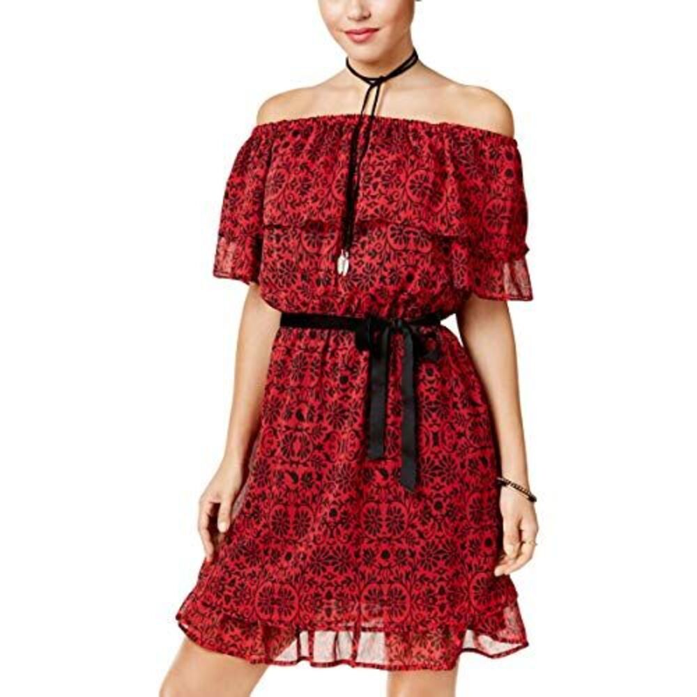 Disney Princess Juniors Snow White Off The Shoulder Printed Dress  Red/Black S